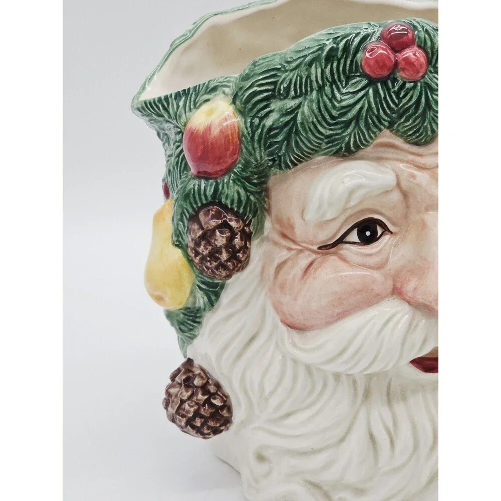 Fitz & Floyd Father Christmas Santa Pitcher 1991 Vintage Ceramic Fruit Pinecones